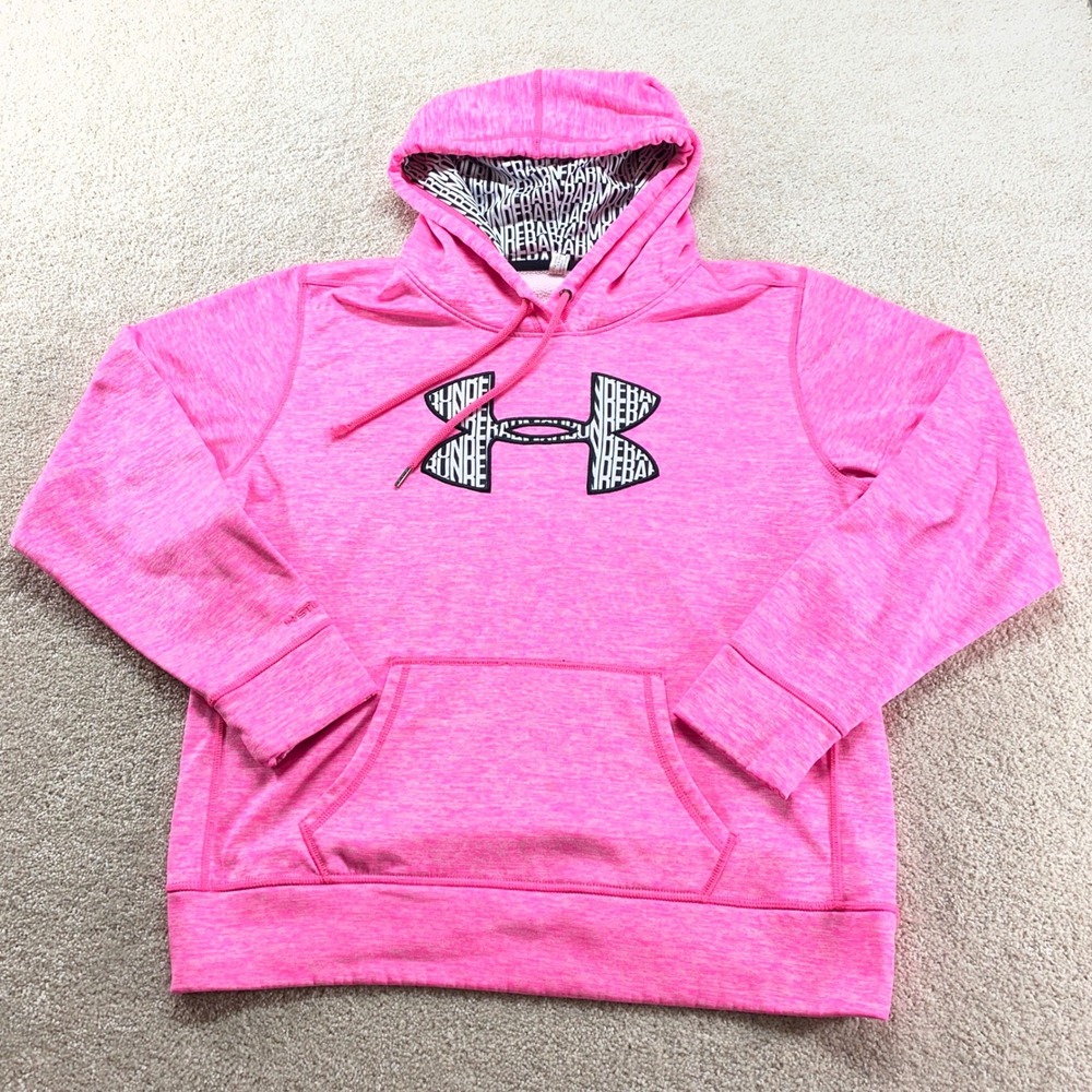 Under Armour Sweatshirt Womens Large‎ Pink Marled Logo Hoodie Athleisure Comfort